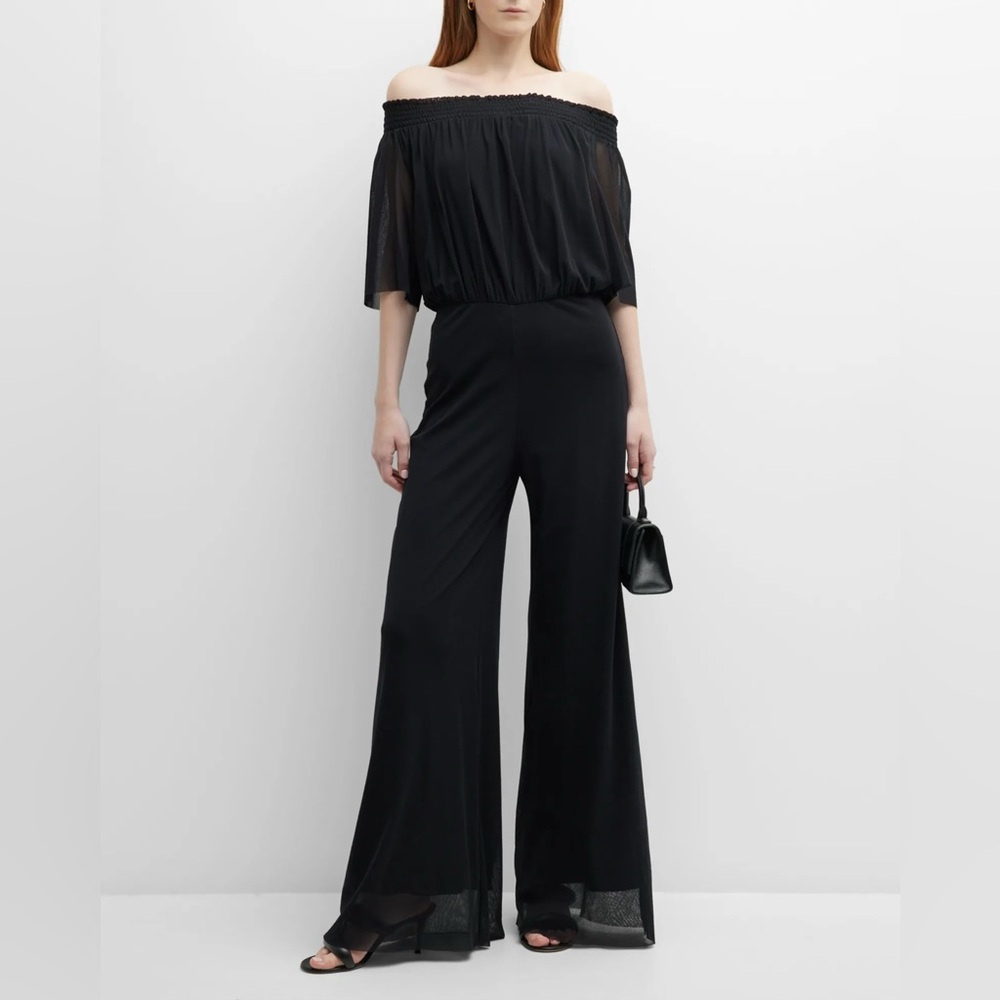Fuzzi Off-Shoulder Wide-Leg Tulle Jumpsuit